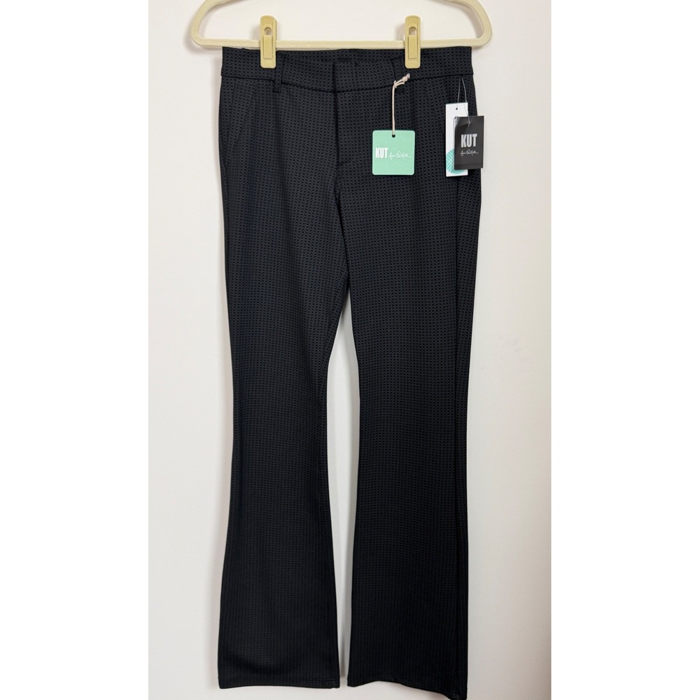 Kut From The Kloth Doris Printed Bootcut Pants Womens 4 Black Grey Geometric NWT